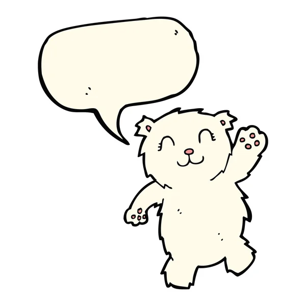 漫画の吹き出しに手を振っているシロクマ — ストックベクタ