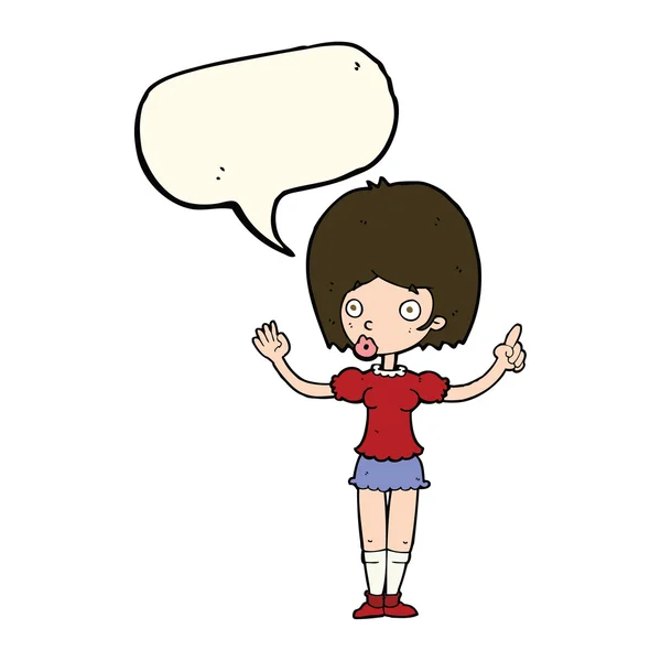 Γελοιογραφία γυναίκα εξηγώντας το σημείο της με φούσκα ομιλία — Διανυσματικό Αρχείο