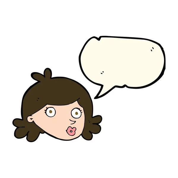 Cartoon pretty face with speech bubble — Stock Vector