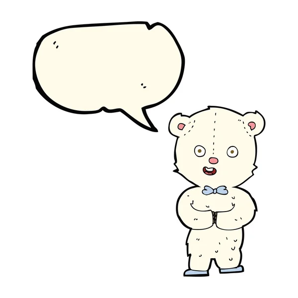 Мультяшный плюшевый белый медведь с пузырём речи — стоковый вектор