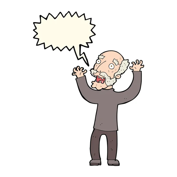 Cartoon terrified old man with speech bubble — Stock Vector