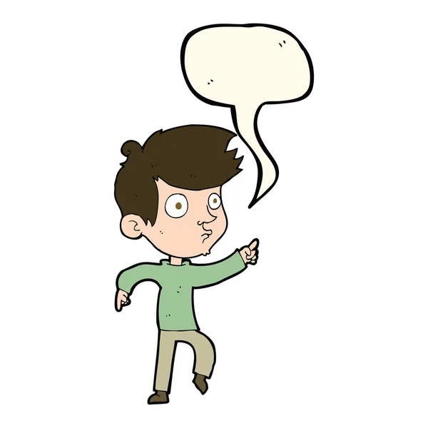 Dessin animé pointant garçon avec bulle de parole — Image vectorielle