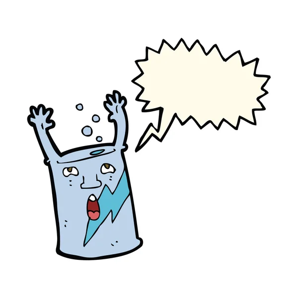 Cartoon soda kan karakter met spraakbel — Stockvector