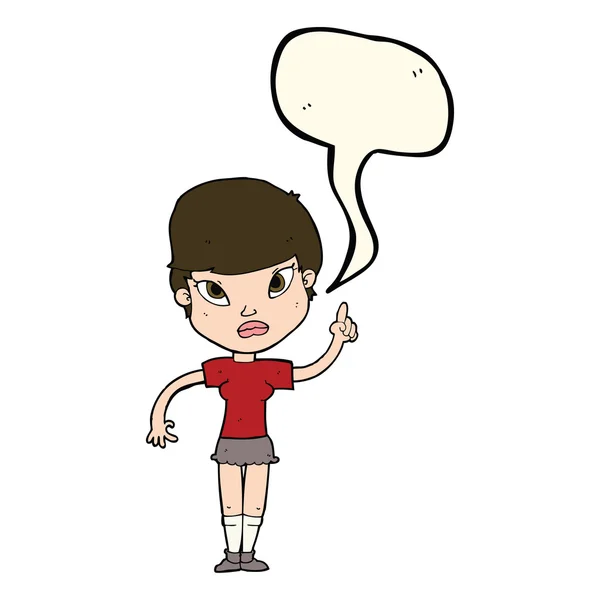 Cartoon woman with idea with speech bubble — Stock Vector