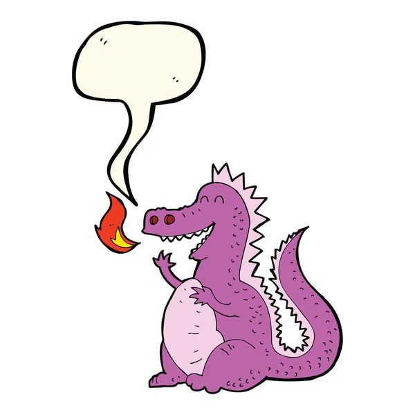 Kreslený oheň dýchající drak s řečovou bublinou — Stockový vektor