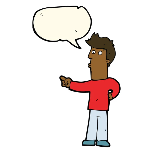 Homem dos desenhos animados apontando com bolha de fala — Vetor de Stock