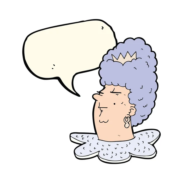 Tête de reine de dessin animé avec bulle de parole — Image vectorielle