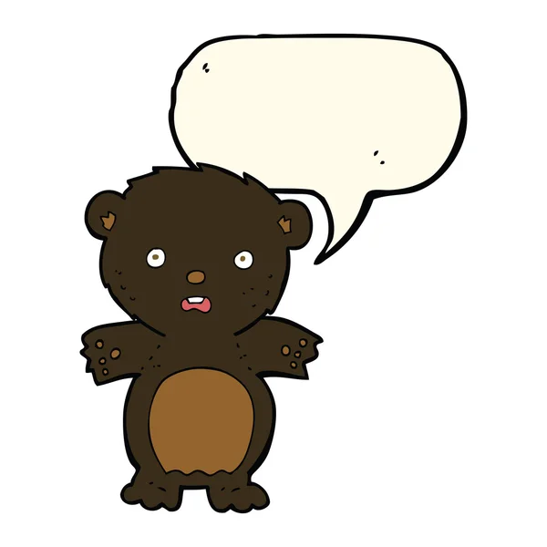 Frightened black bear cartoon with speech bubble — Stock Vector