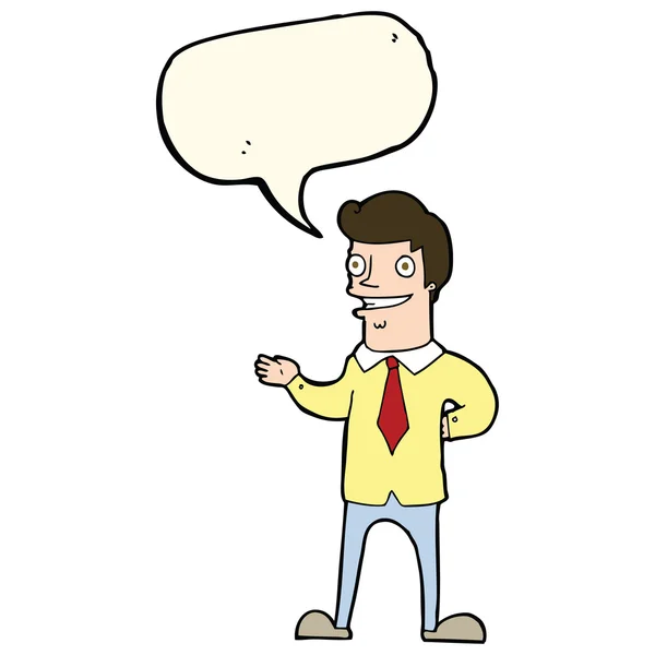 Cartoon salesman with speech bubble — Stock Vector