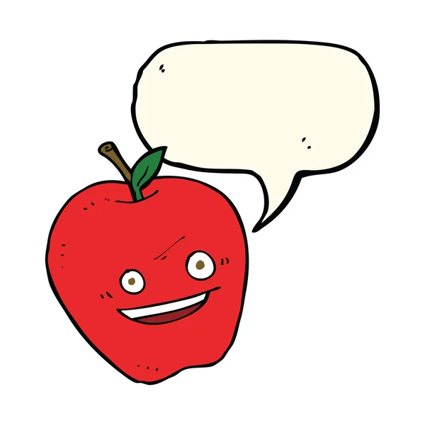 Dibujos animados manzana feliz con burbuja de habla — Vector de stock