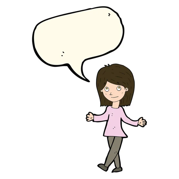 Femme dessin animé sans soucis avec bulle de parole — Image vectorielle