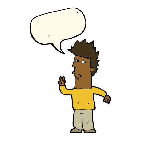 Hombre de dibujos animados dando señal de paz con burbuja de habla — Vector de stock