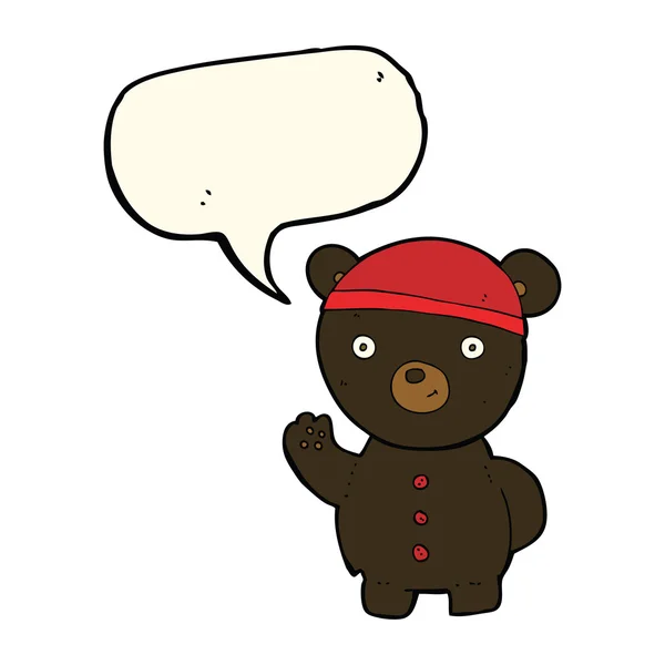 Desenho animado filhote de urso preto com bolha de fala — Vetor de Stock