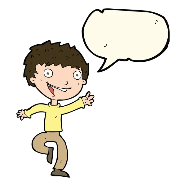 Cartoon excited boy with speech bubble — Stock Vector