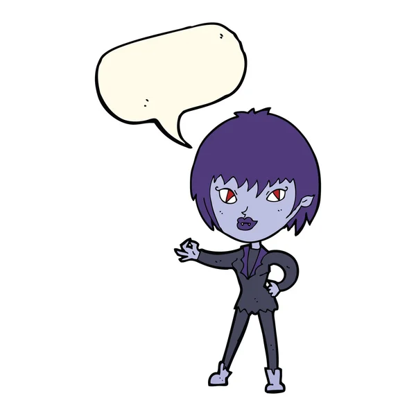 Cartoon vampier meisje met spraak zeepbel — Stockvector