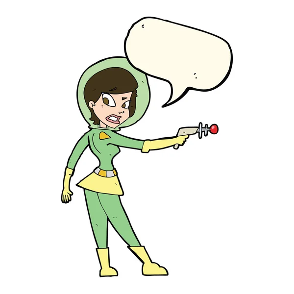 Cartoon sci fi girl with speech bubble — Stock Vector