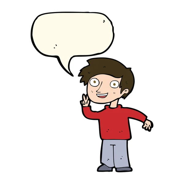 Cartoon jongen poseren voor foto met spraakbel — Stockvector