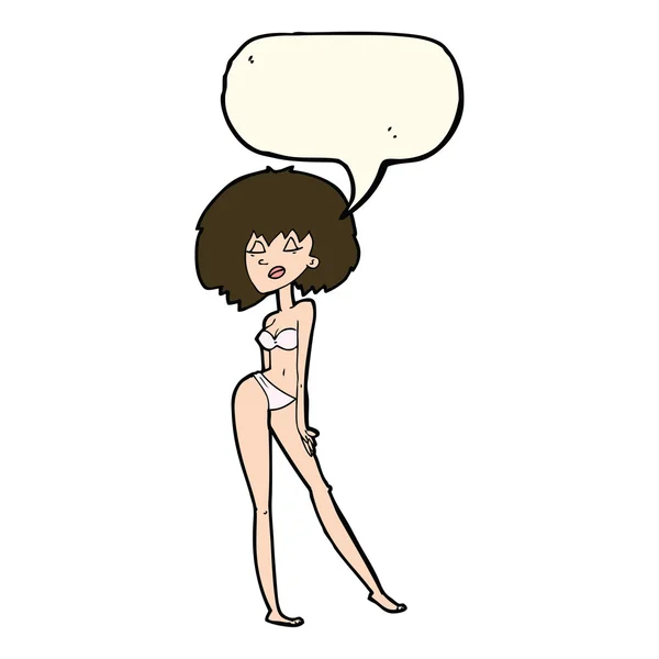 Femme dessin animé en bikini avec bulle de parole — Image vectorielle