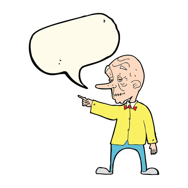 Мультяшний старий вказує з бульбашкою мовлення — стоковий вектор