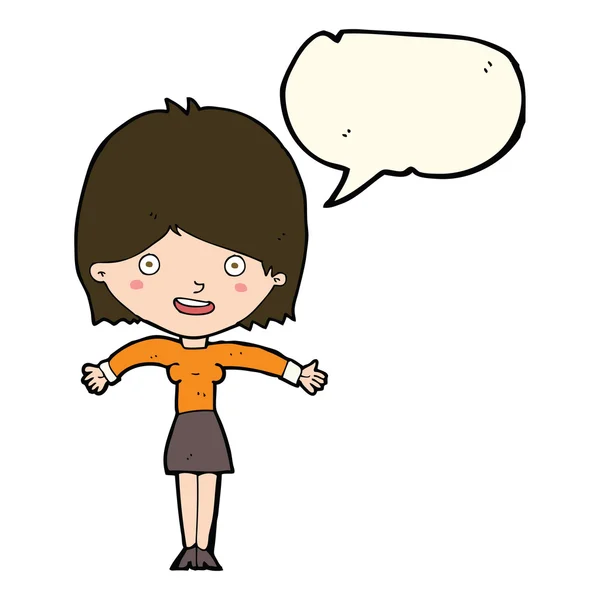 Dibujos animados mujer emocionada con burbuja del habla — Archivo Imágenes Vectoriales