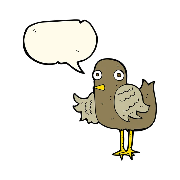 Karikatür kuşu konuşma baloncuğuyla kanat sallıyor — Stok Vektör