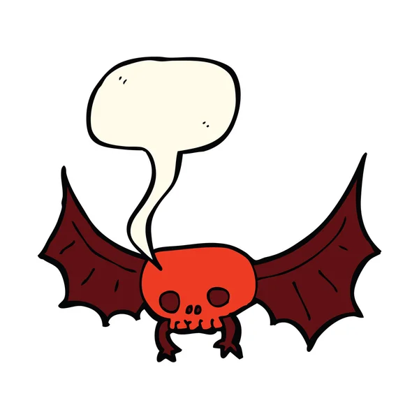 Cartone animato spaventoso cranio pipistrello con bolla discorso — Vettoriale Stock