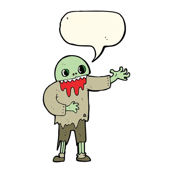 Zombie espeluznante de dibujos animados con burbuja de habla — Vector de stock