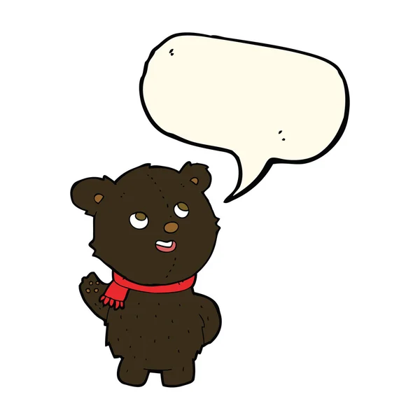 Karikatur niedliches Schwarzbärenjunges mit Sprechblase — Stockvektor