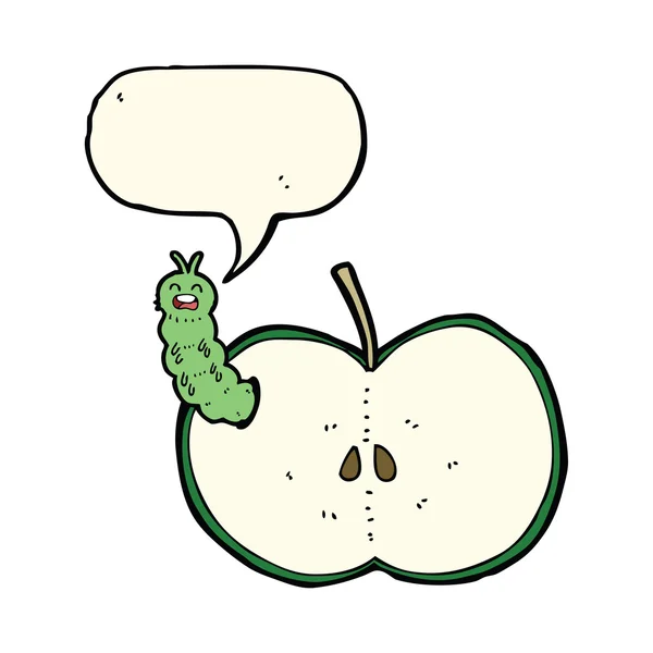 Insecto de dibujos animados comer manzana con burbuja del habla — Vector de stock