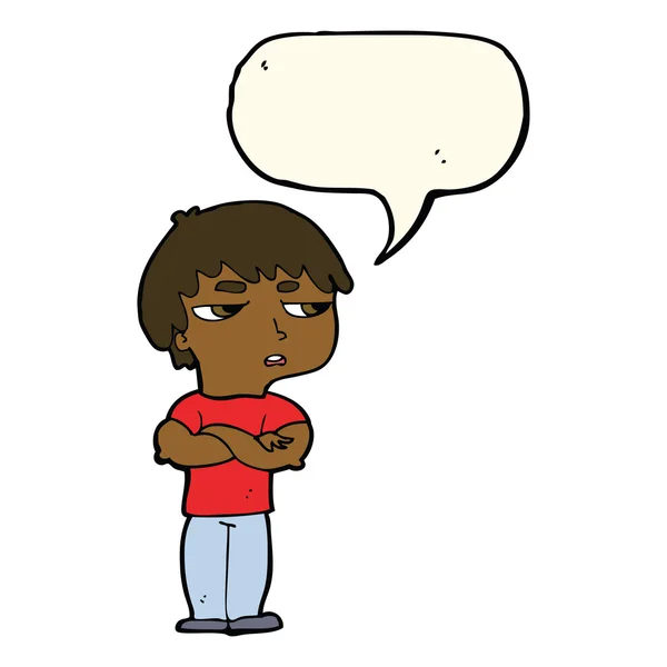 Cartoon geïrriteerde jongen met spraak zeepbel — Stockvector
