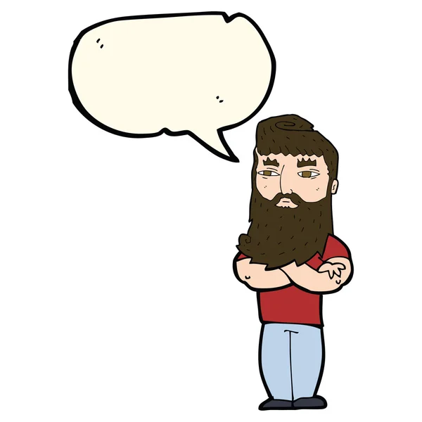 Dessin animé homme sérieux avec barbe avec bulle de parole — Image vectorielle
