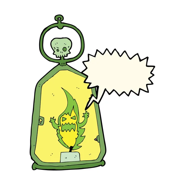 Cartoon spookachtige lantaarn met spraakzeepbel — Stockvector