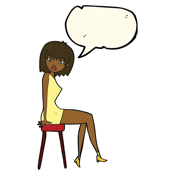 Dessin animé femme assise sur tabouret avec bulle de parole — Image vectorielle