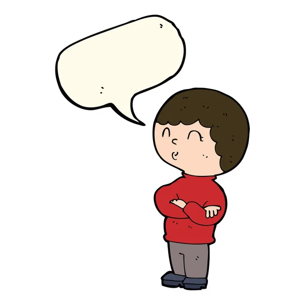 Niño de dibujos animados con brazos cruzados con burbuja de habla — Vector de stock