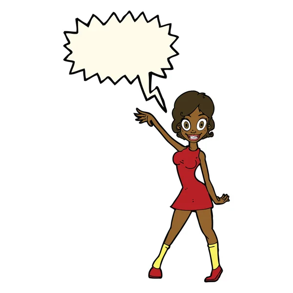 Cartoon-Partygirl mit Sprechblase — Stockvektor
