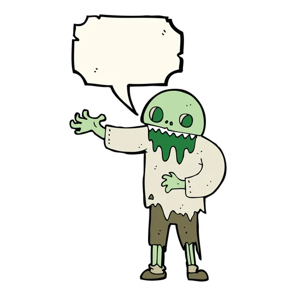 Konuşma balonlu tuhaf zombi çizgi filmi. — Stok Vektör