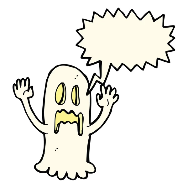 Dibujos animados fantasma espeluznante con burbuja de habla — Vector de stock