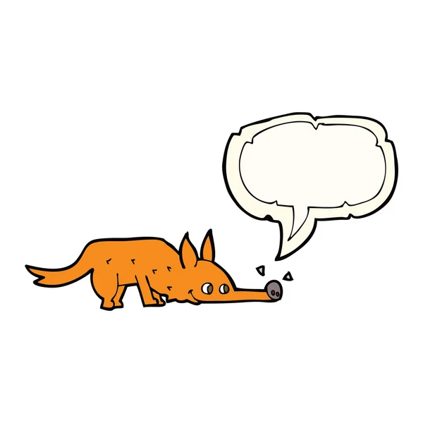 Cartoon raposa cheirando chão com bolha de fala — Vetor de Stock