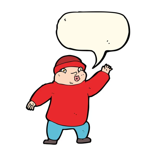 Dessin animé homme dans chapeau agitant avec bulle de parole — Image vectorielle