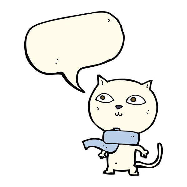 Divertido gato de dibujos animados con bufanda con burbuja de habla — Archivo Imágenes Vectoriales