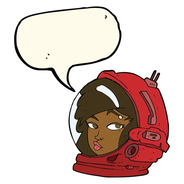 Fumetto astronauta donna con bolla vocale — Vettoriale Stock