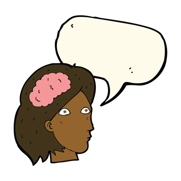 Cartoon female head with brain symbol with speech bubble — Stock Vector