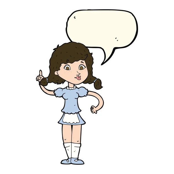 Karikatur hübsche Hausmädchen mit Sprechblase — Stockvektor