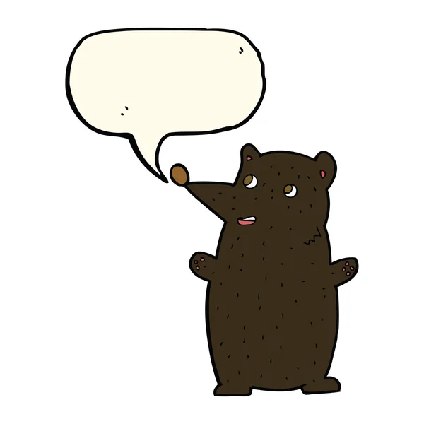 Divertido oso negro de dibujos animados con burbuja de habla — Vector de stock