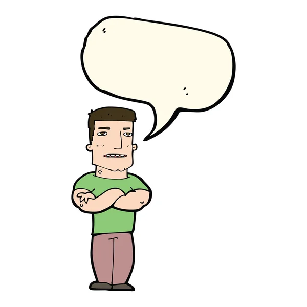 Мультфильм крутой парень со сложенными руками с пузырём речи — стоковый вектор