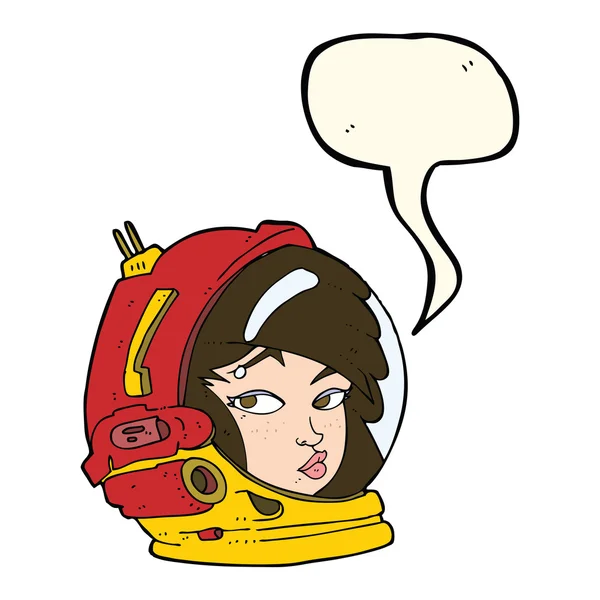 Astronot wanita kartun dengan gelembung bicara - Stok Vektor