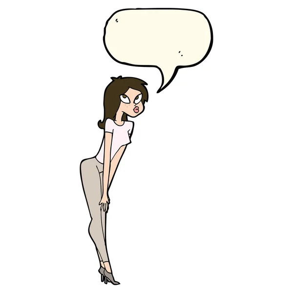 Desenho animado menina atraente com bolha de fala — Vetor de Stock