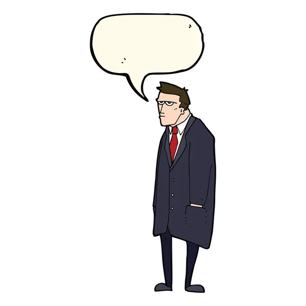 Cartoon bad tempered man with speech bubble — Stock Vector