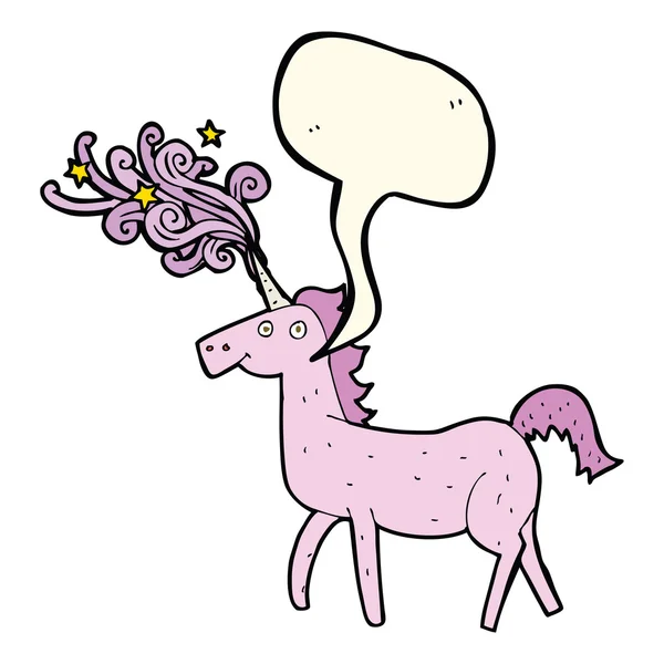 Dibujos animados unicornio mágico con burbuja de habla — Archivo Imágenes Vectoriales