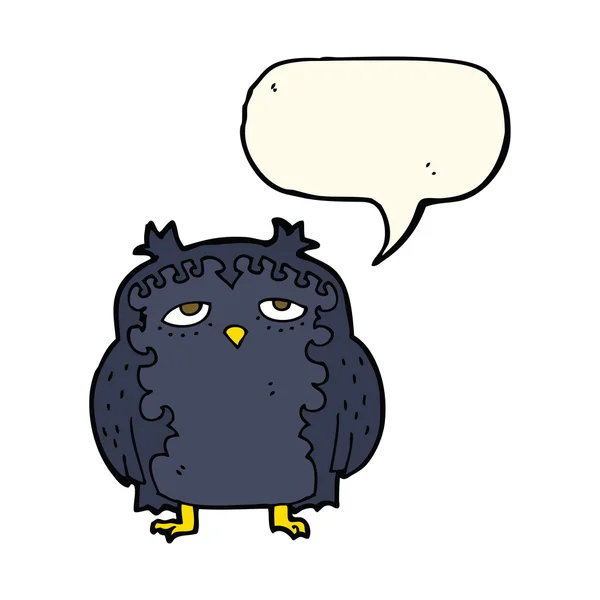 Desenho animado coruja velha sábio com bolha de fala —  Vetores de Stock